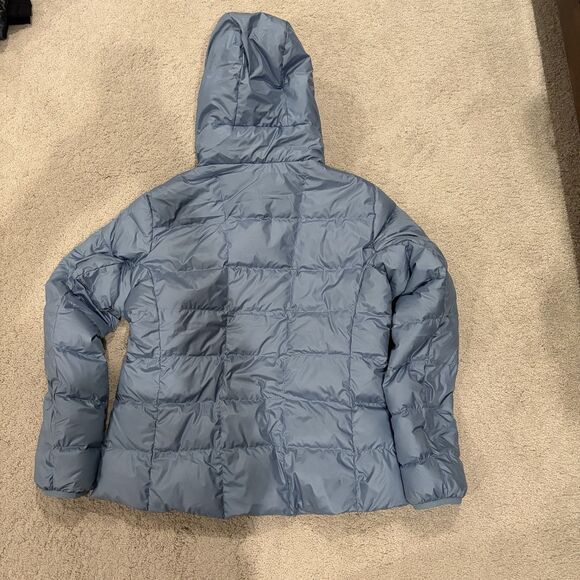 NWT Quince Women Lightweight Down Packable Puffer Hooded Jacket Blue 700+Fill Lg - Picture 5 of 11